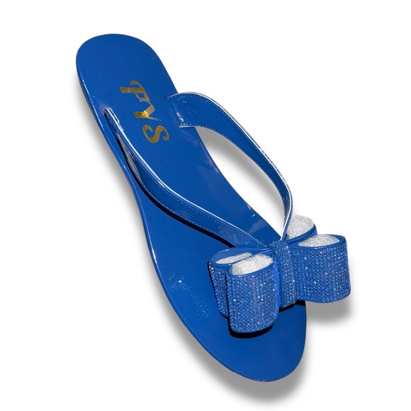 FYS Blue Rhinestone Bow Jelly Thong Sandals Women's Shoes Sz 14‎ - Picture 1 of 12